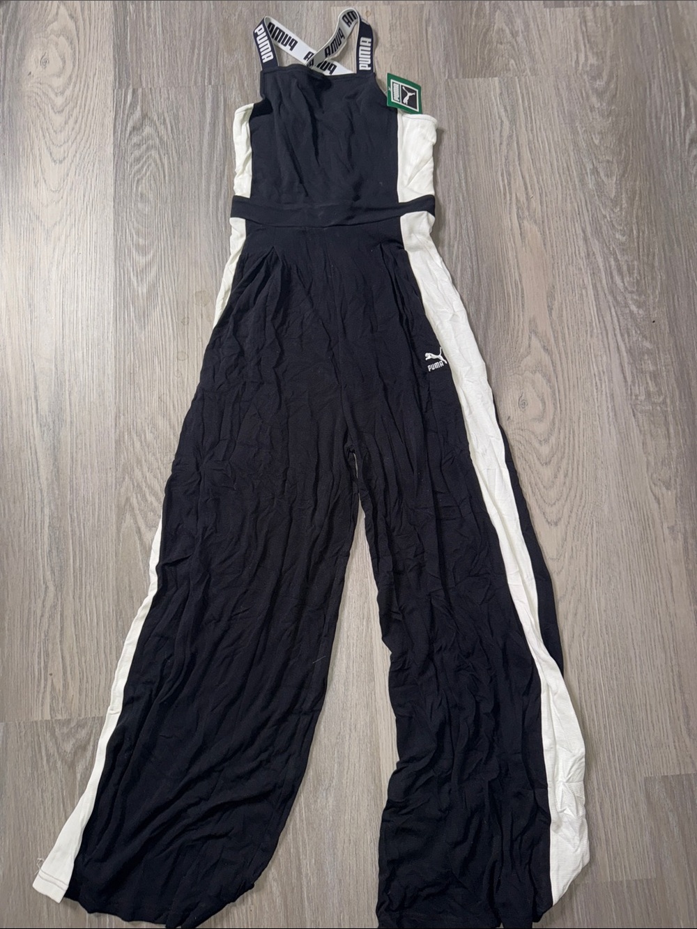 Puma Black Jumpsuit with White Side Panels and Branded Straps